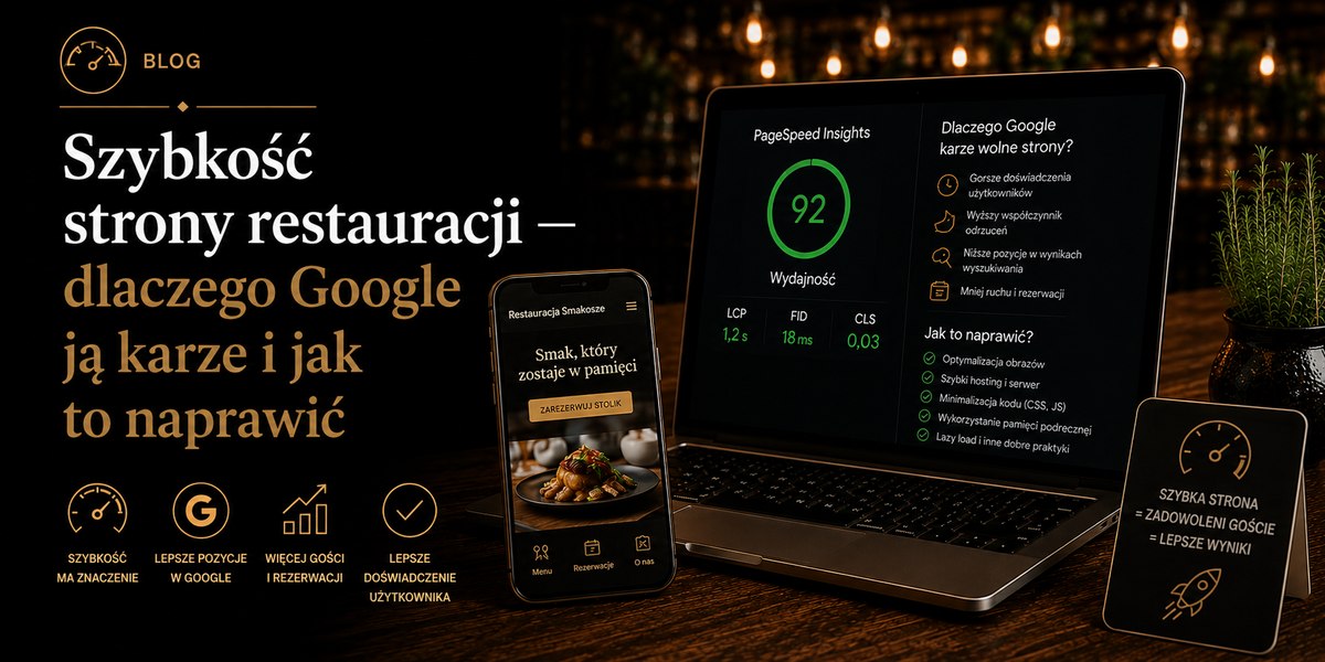 Szybkość strony restauracji 2026 — Core Web Vitals i PageSpeed