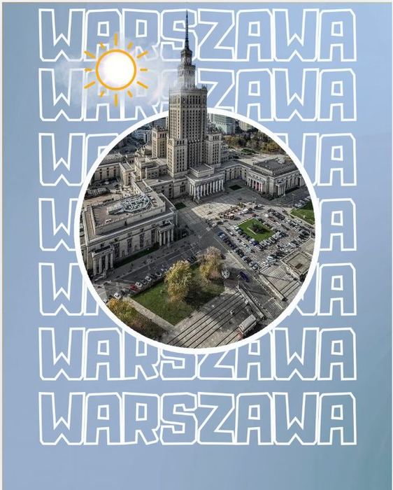 Post na Instagram o Warszawie — grafika social media z Pałacem Kultury, projekt Web Design Studio Warszawa