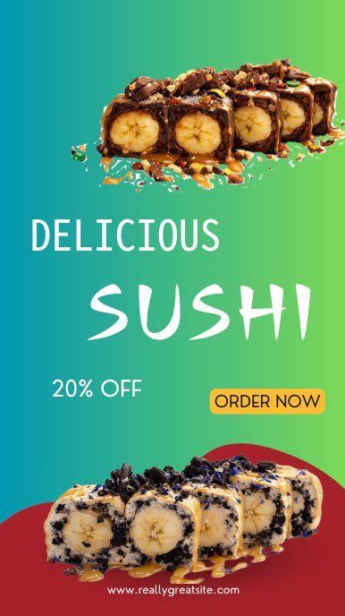 Projekt story sushi na Instagram — Delicious Sushi 20% Off, grafika dla restauracji japońskiej, Web Design Studio