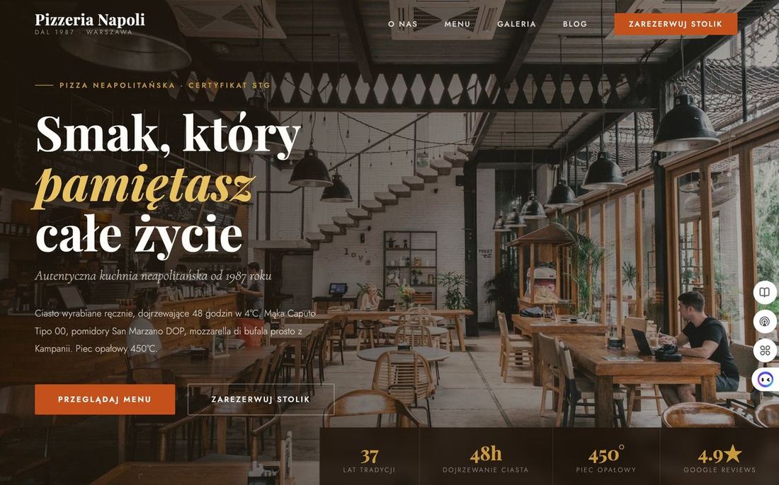 Strona internetowa Pizzeria Napoli Warszawa — projekt webdesign dla restauracji, menu online, rezerwacje stolika